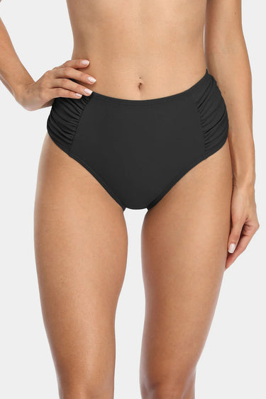 Women's Solid High Waisted Pleated Bikini Swim Bottom